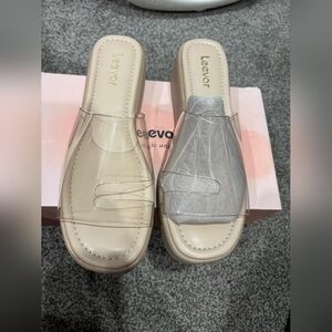Women's Cream Mules with Clear Strap